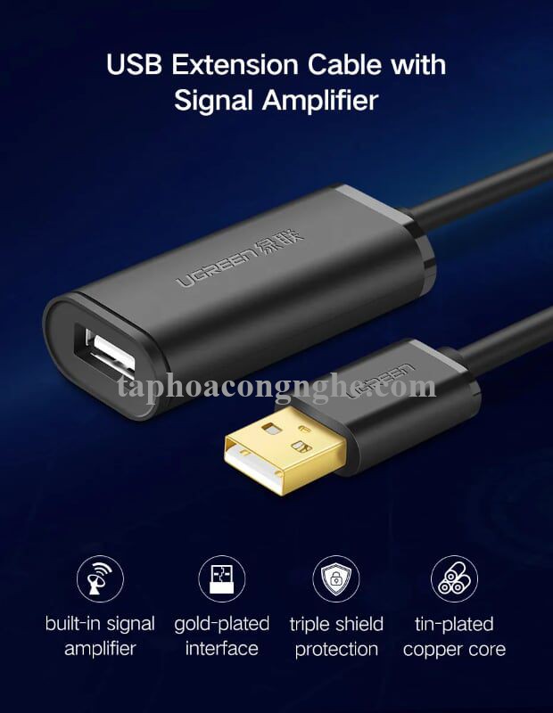 Ugreen 10325 25M màu Đen Cáp tín hiệu nối dài USB 2.0 có chip khuếch đại cao cấp US121 30010325